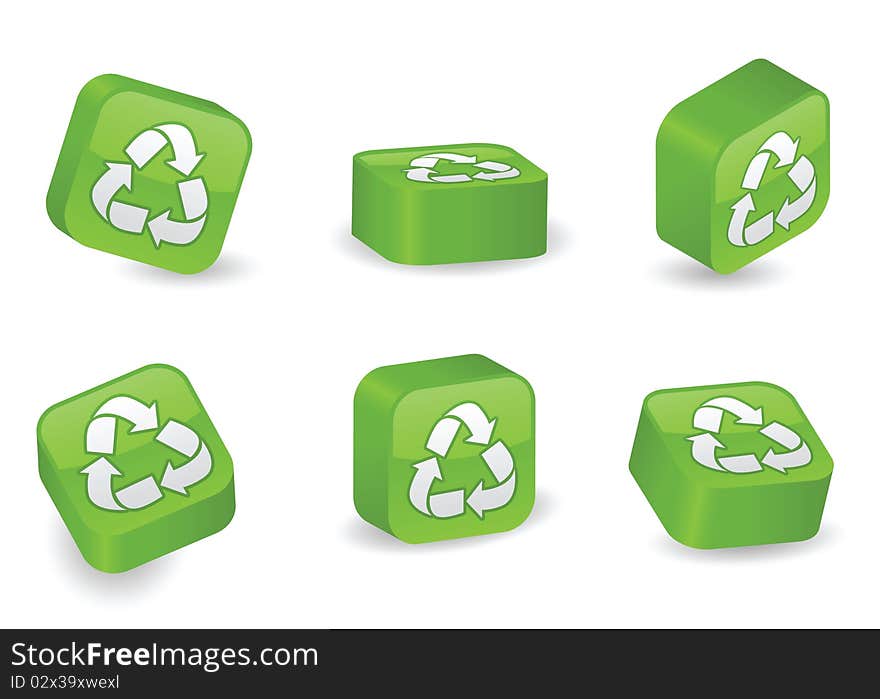 Recycle symbol on vibrant, glossy, three-dimensional blocks in various positions. Recycle symbol on vibrant, glossy, three-dimensional blocks in various positions