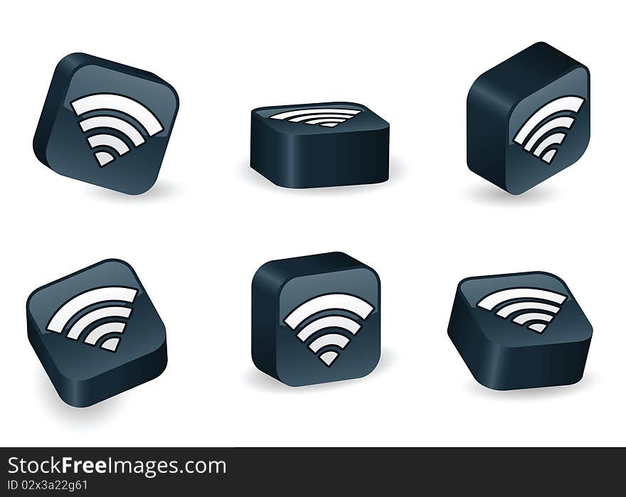 WiFi icon on vibrant, glossy, three-dimensional blocks in various positions. WiFi icon on vibrant, glossy, three-dimensional blocks in various positions