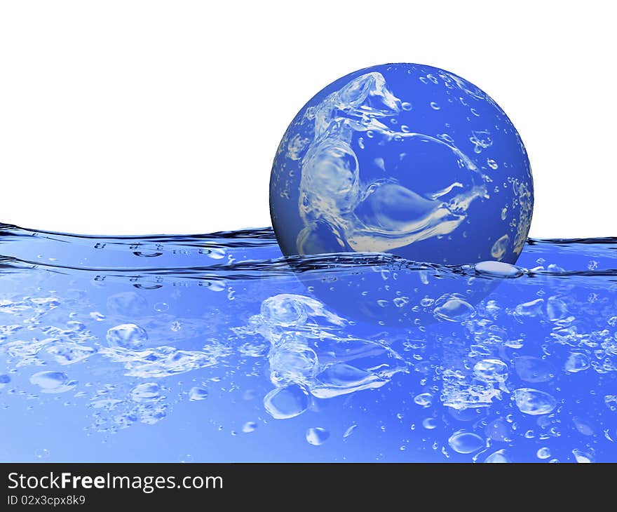 Water sphere floating on water. Water sphere floating on water