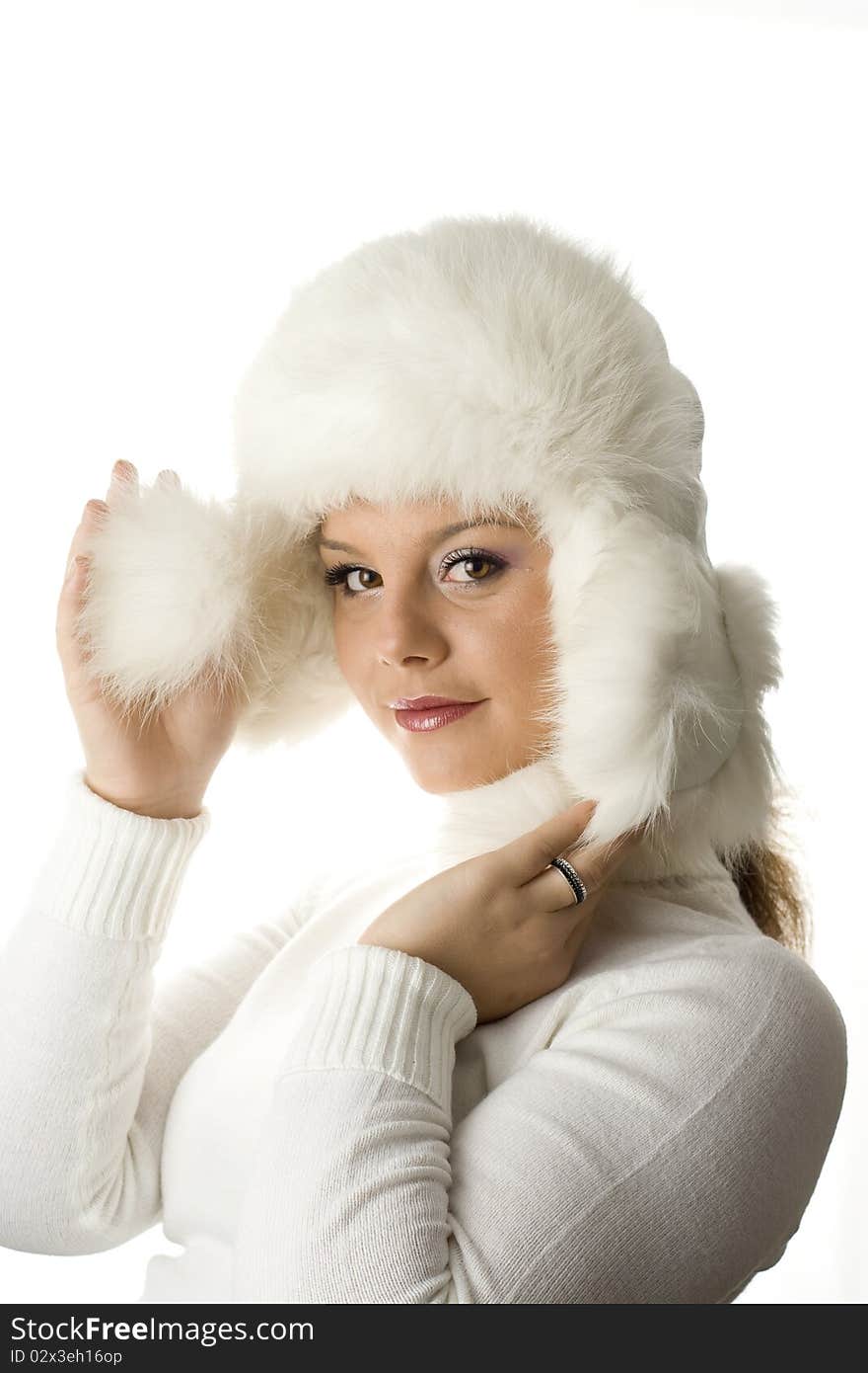 Young Women Wearing A Winter Fur Hat