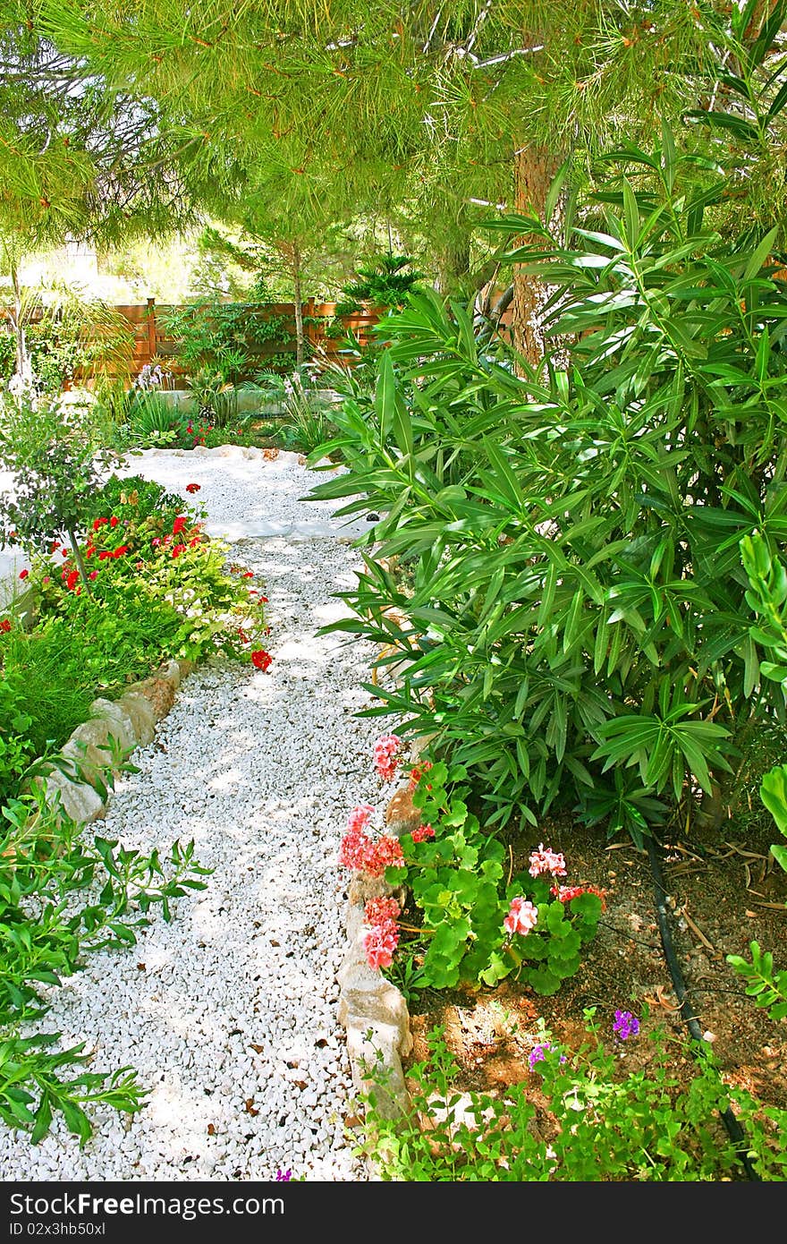 Pebbles path in the garden.