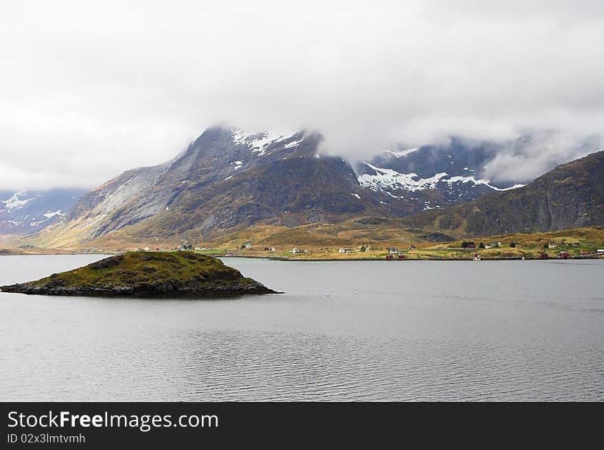 View with mountains island and  sea, Norway. View with mountains island and  sea, Norway