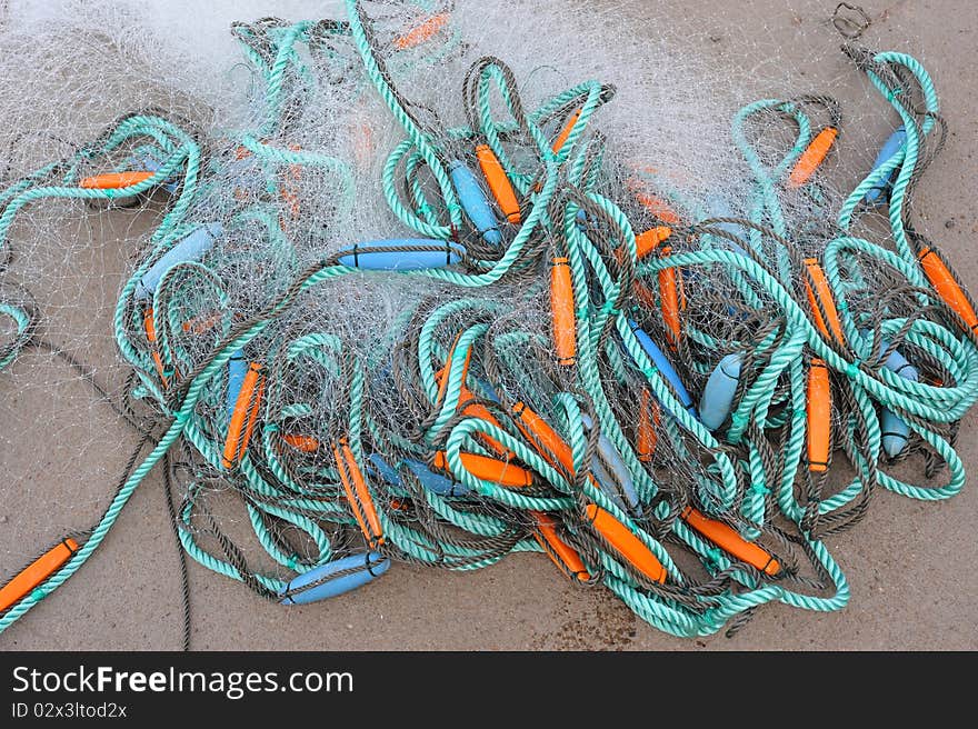 Fishing Net Drying in The Sun In Dis-orderly Manner