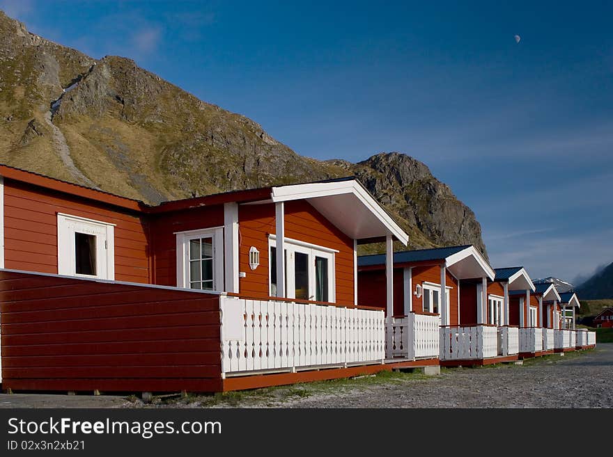 View with mountains and houses at the camping, Norway