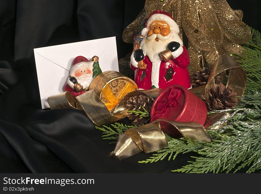 Composition with gift boxes and santa claus. Composition with gift boxes and santa claus