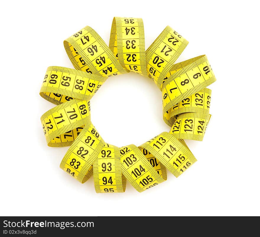 Yellow measuring tape isolated on white background