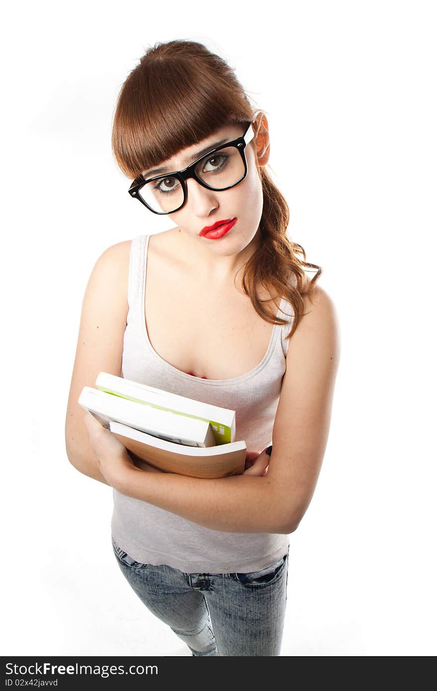 Teenage student girl holding some books