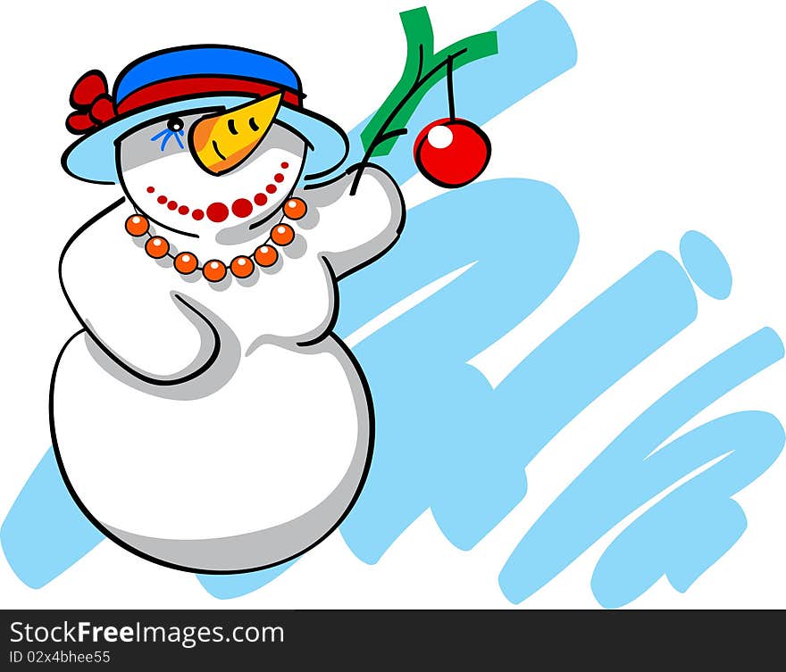 Beautiful snowman with spruce branches. Beautiful snowman with spruce branches