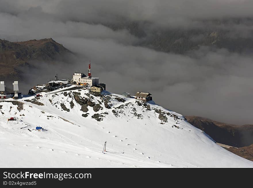 A snow station in the mountains