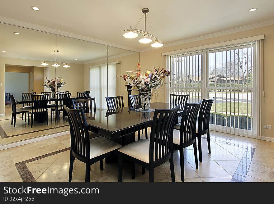 Dining room with black chairs and table. Dining room with black chairs and table