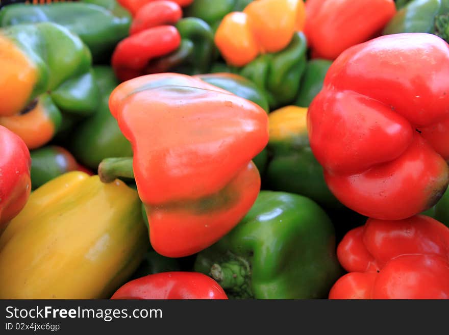 Multi Colored Pepper basket from a farmers market. Multi Colored Pepper basket from a farmers market