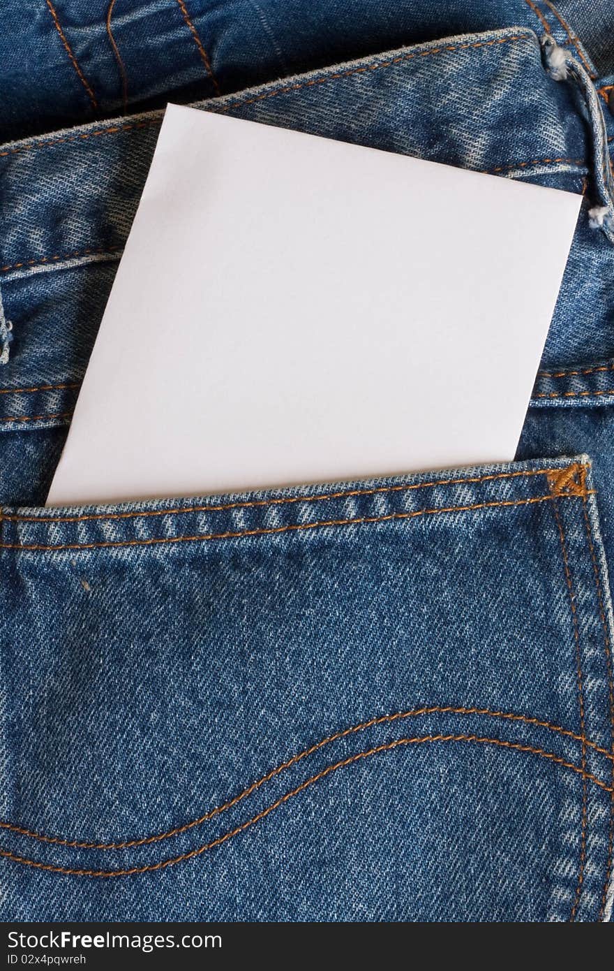 Paper note on blue color jean. Paper note on blue color jean