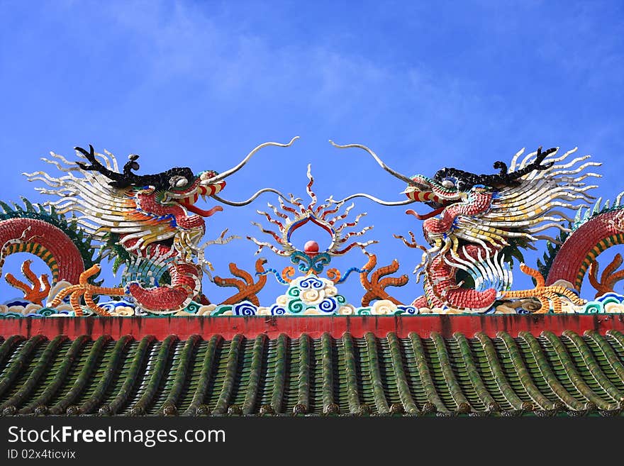 Two dragon on the roof in chinese temple