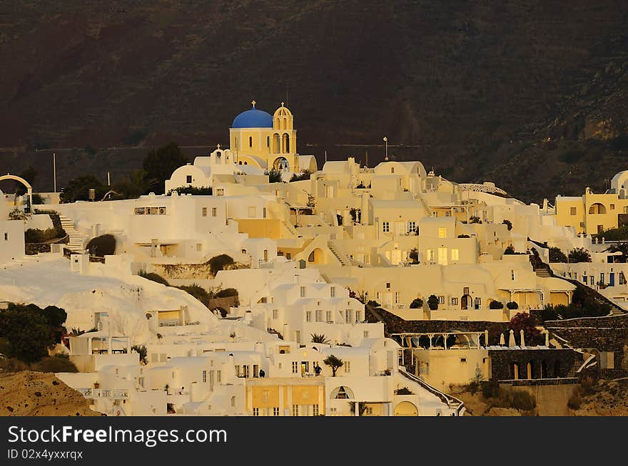 Santorini Island from Greek Cyclades archipelago at sunny day