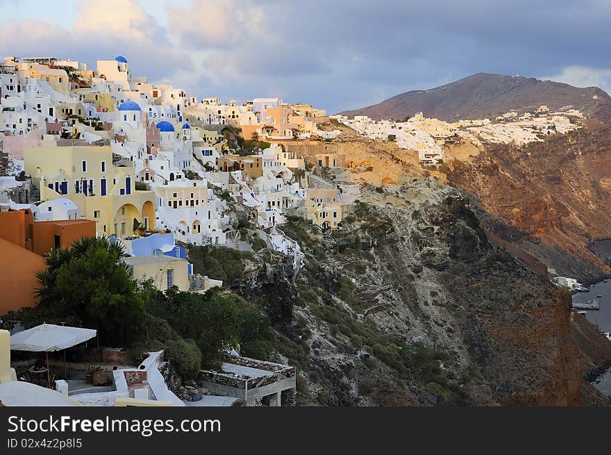 Santorini Island from Greek Cyclades archipelago at sunny day