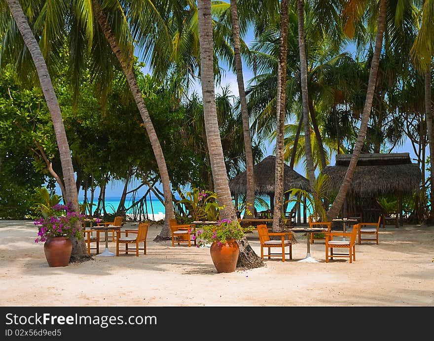 Cafe On The Beach Of Tropical Island