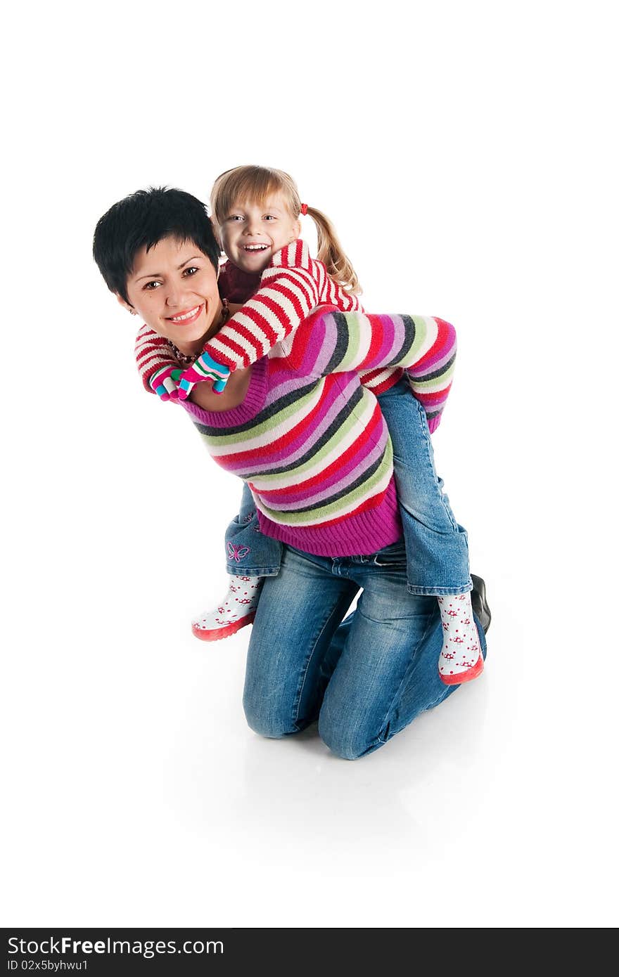 Smiling people. Mother and her daughter. Studio isolated. Smiling people. Mother and her daughter. Studio isolated