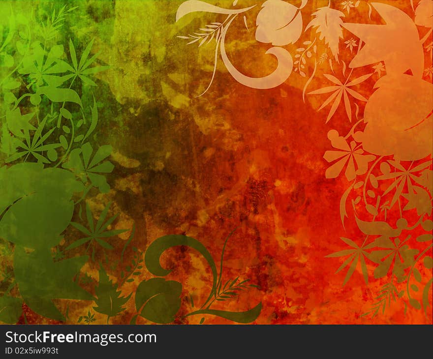 Grunge background with groups of lateral leaves. Grunge background with groups of lateral leaves