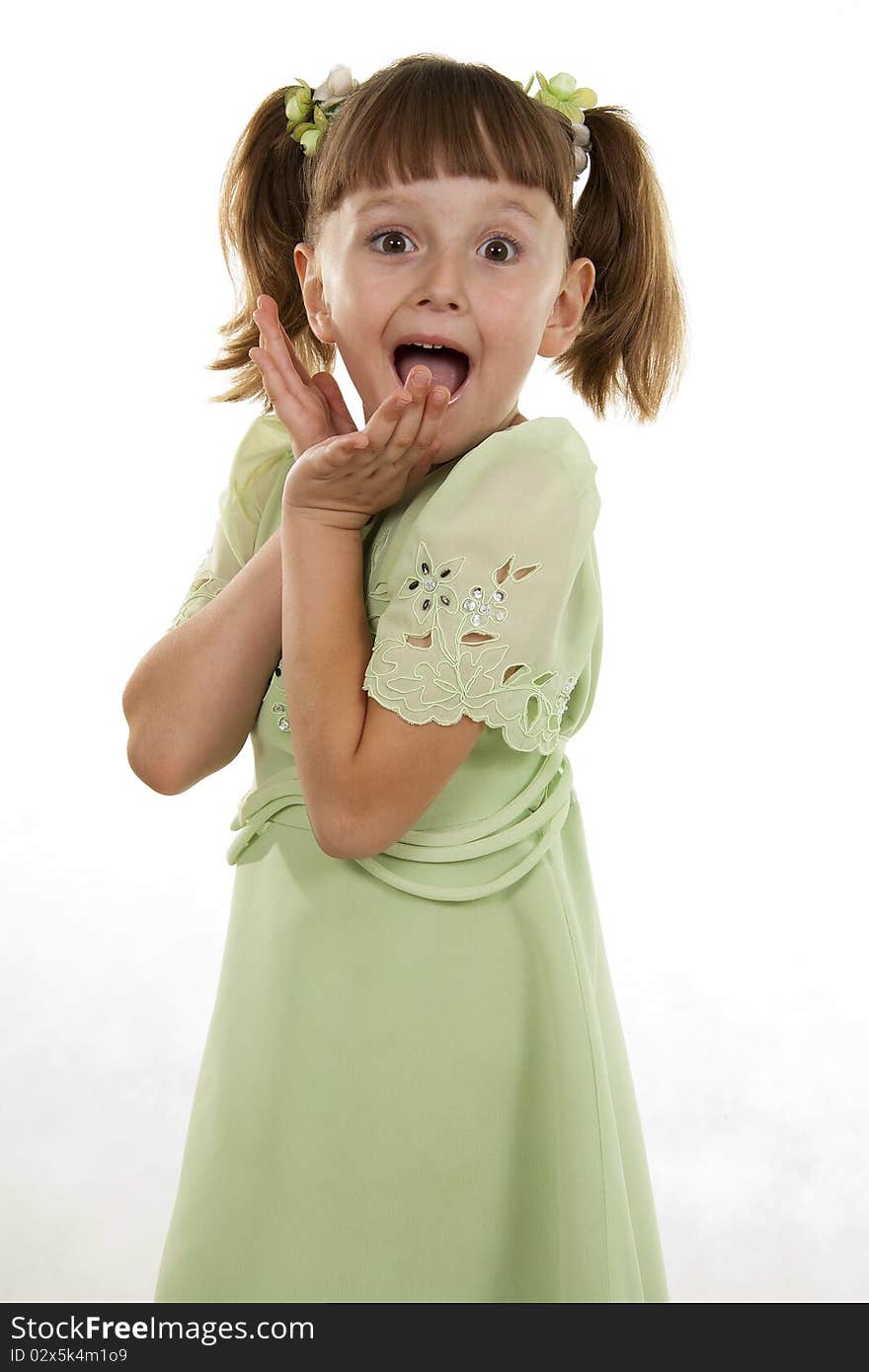 Beautiful little girl looking at Camera with mouth open. Beautiful little girl looking at Camera with mouth open