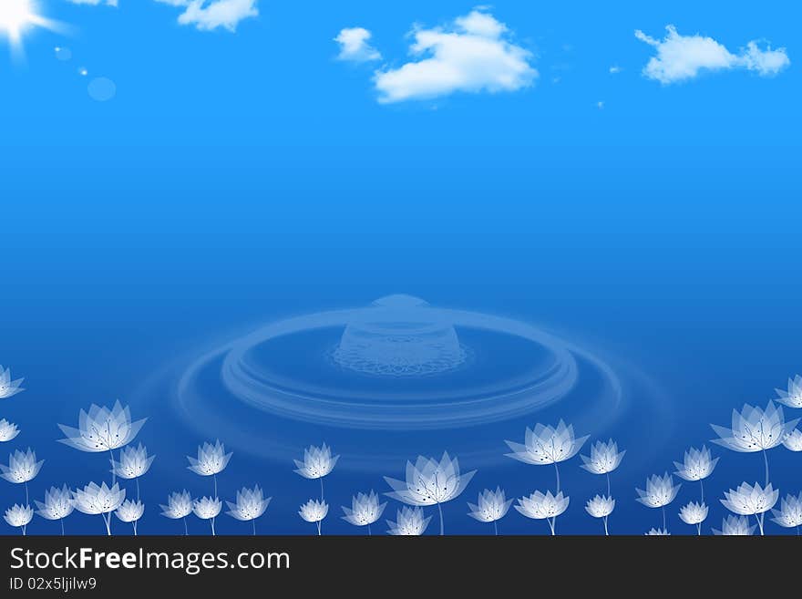 Modern Abstract background of Lotuses and blue sky