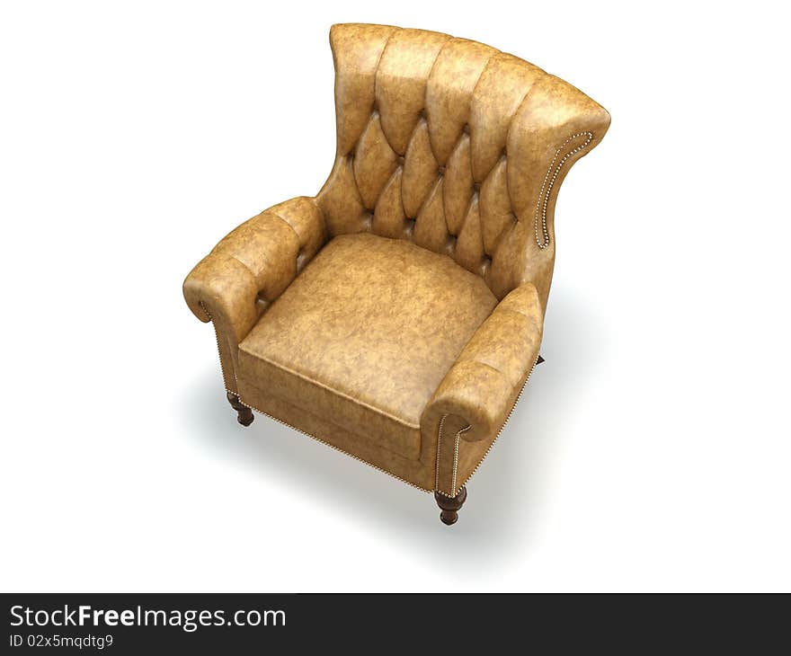 Yellow leather 3d chair on the white background. Yellow leather 3d chair on the white background