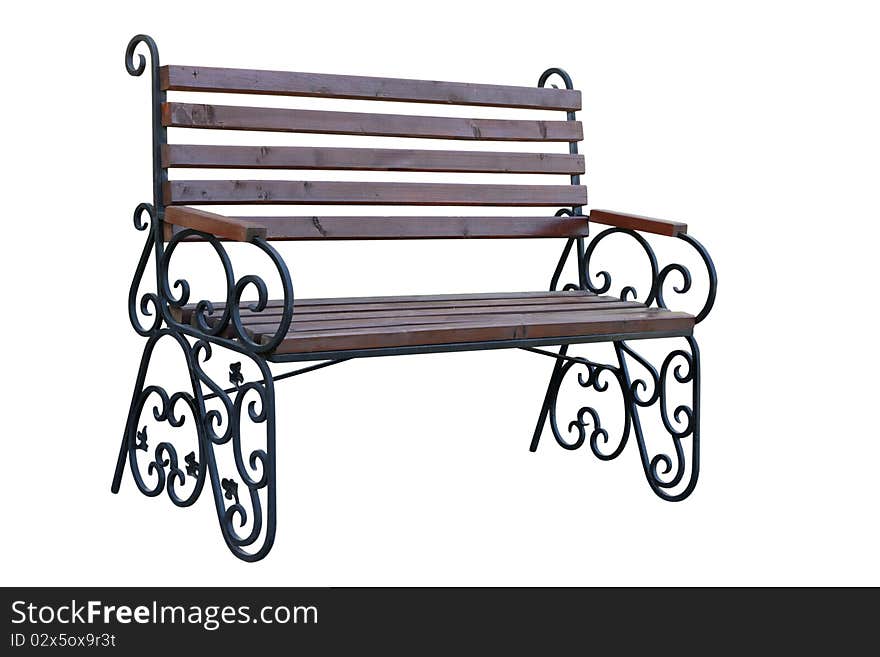 Wooden garden bench separately on a white background