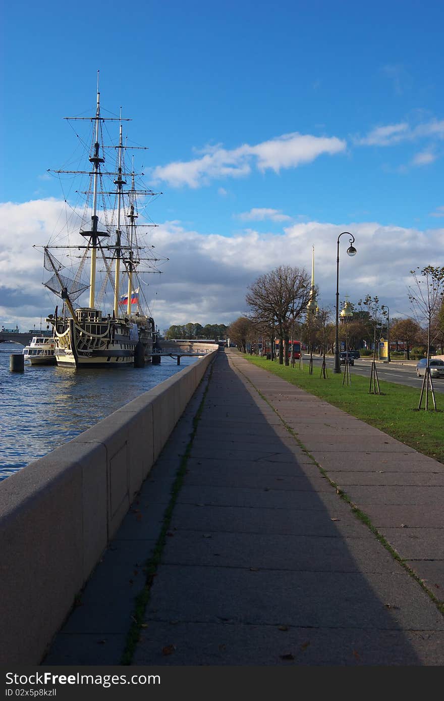 Quay yard Neva river