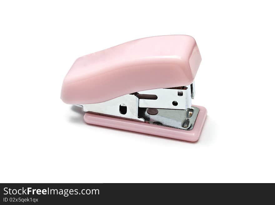 Pink mini stapler isolated on white background