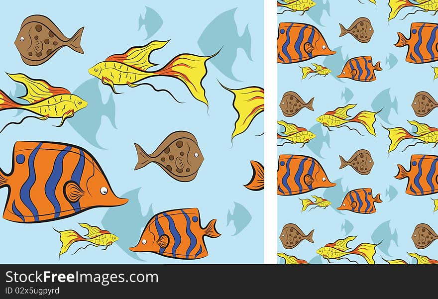 Tropical fish swim under water for design. No gradient. Tropical fish swim under water for design. No gradient