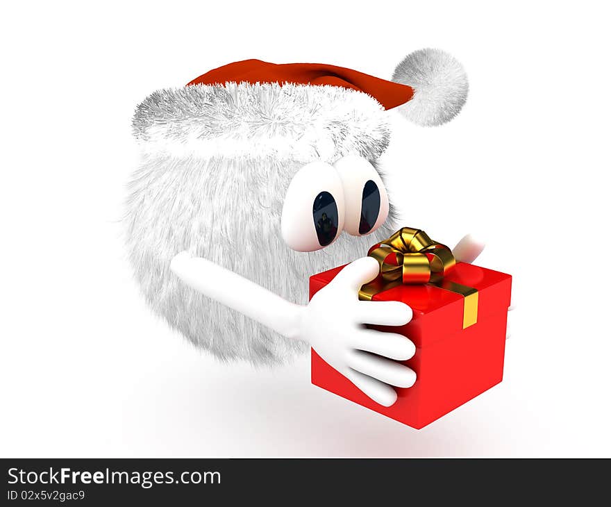 Cartoon character with present. 3d computer gererated image