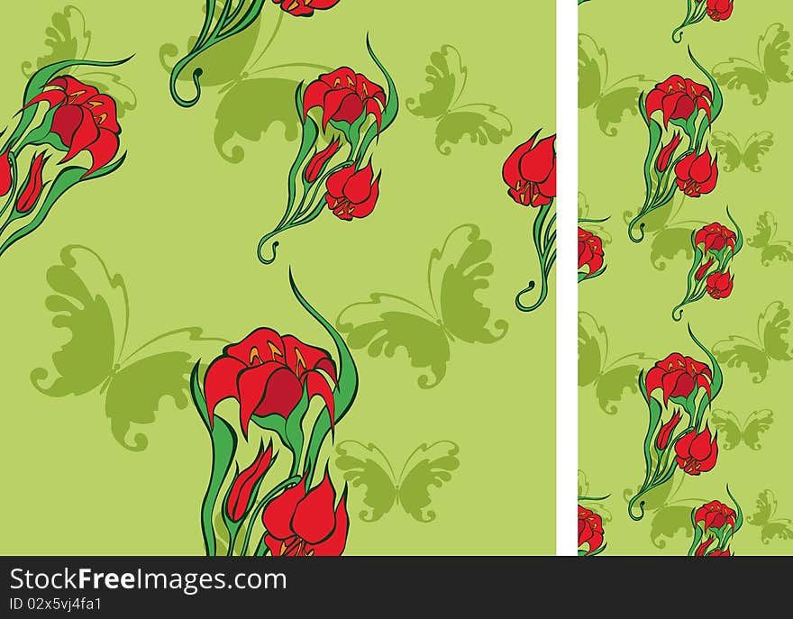 Seamless background with flowers and butterflies for design