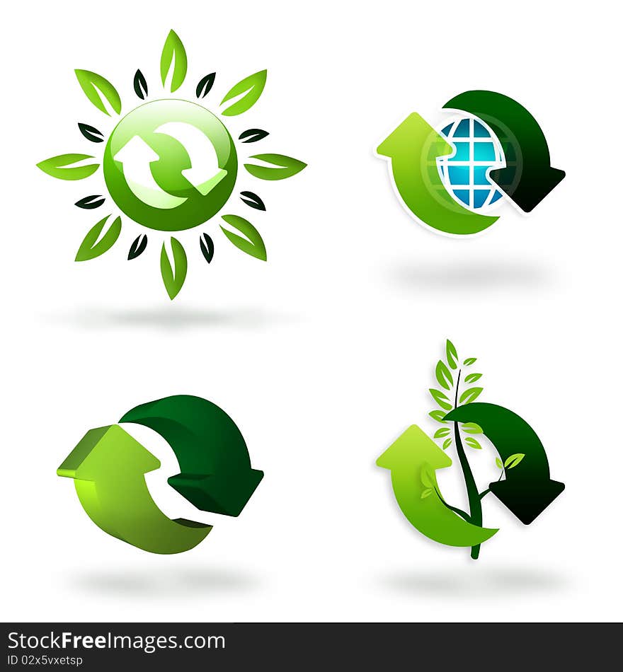 Set of green recycling symbols