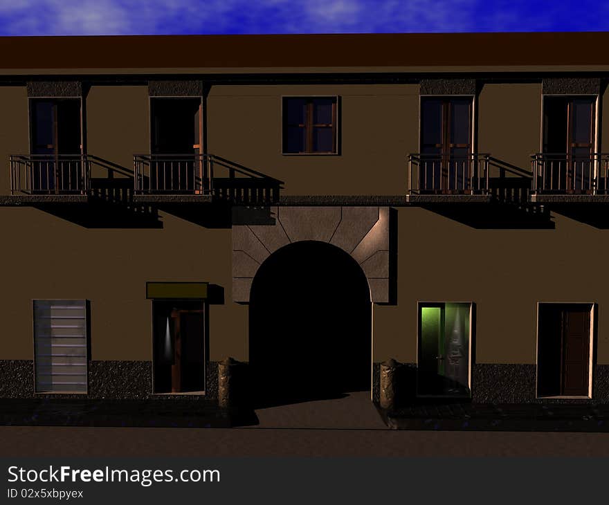 3d graphic of HOME tipical italian at sunset. 3d graphic of HOME tipical italian at sunset