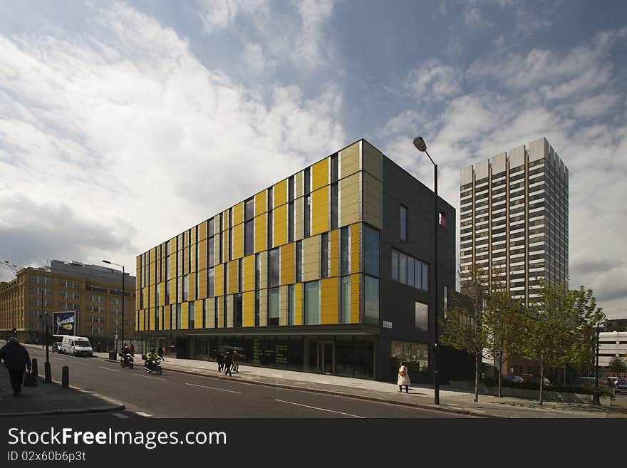 Modern office building with coloured facade panels. Modern office building with coloured facade panels