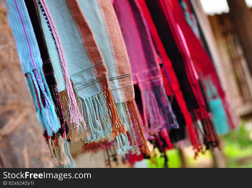 Row of vibrant and colorful fabric