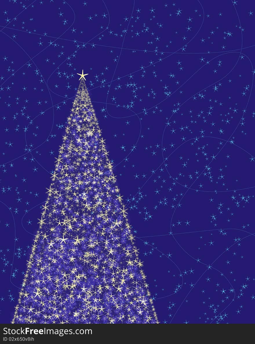 Blue decorated Christmas tree with star