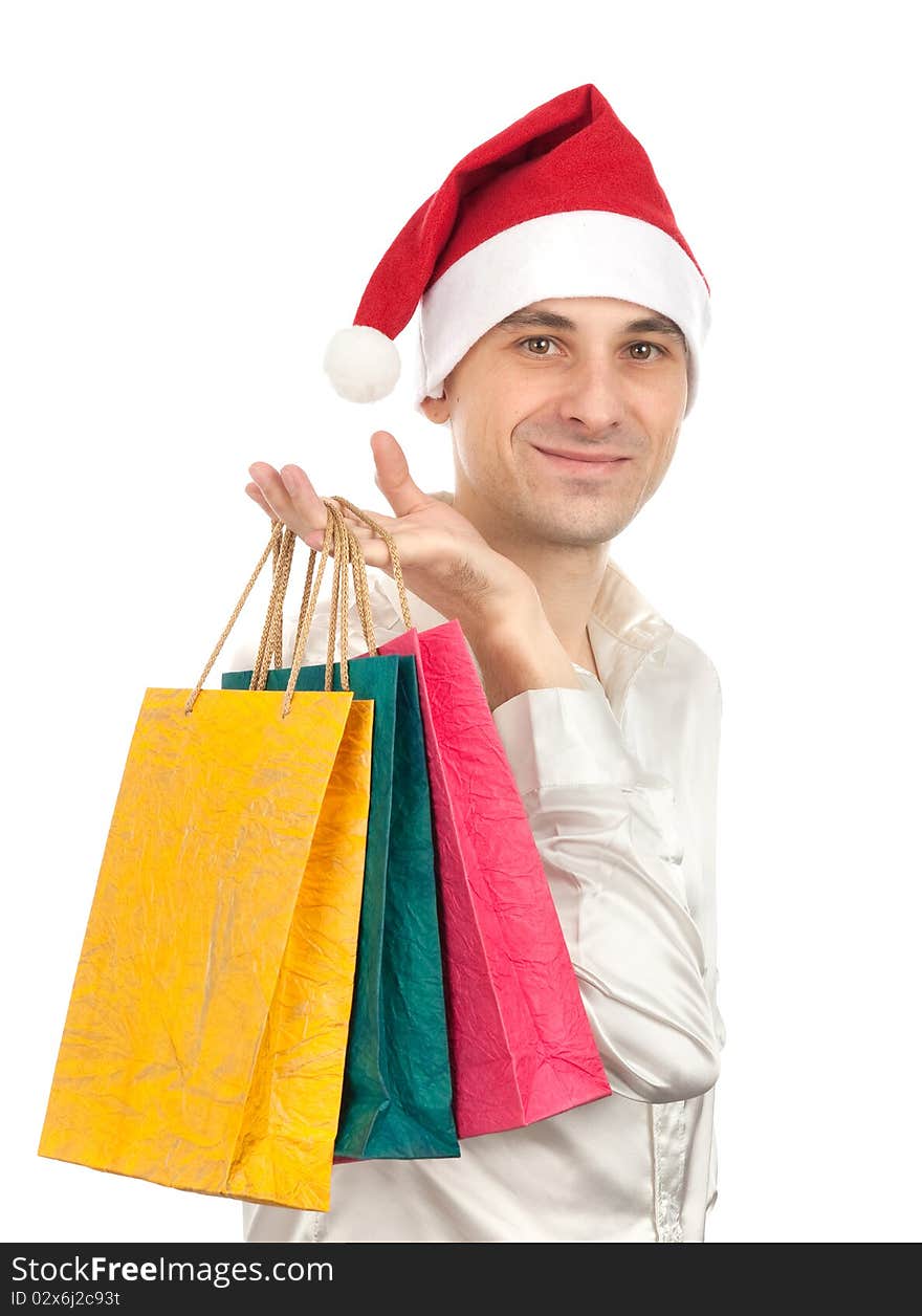 Young men in christmas red hat