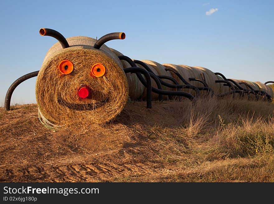 Row of hays disguised as a big bug. Row of hays disguised as a big bug