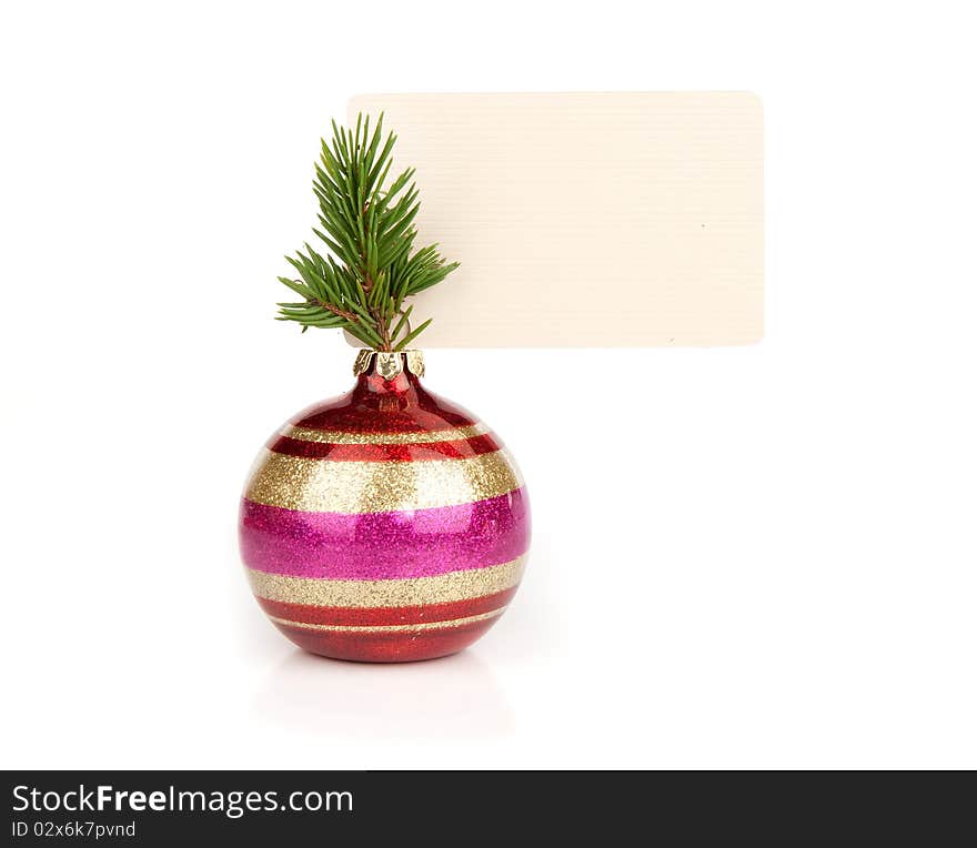 Christmas ball with blank greeting card