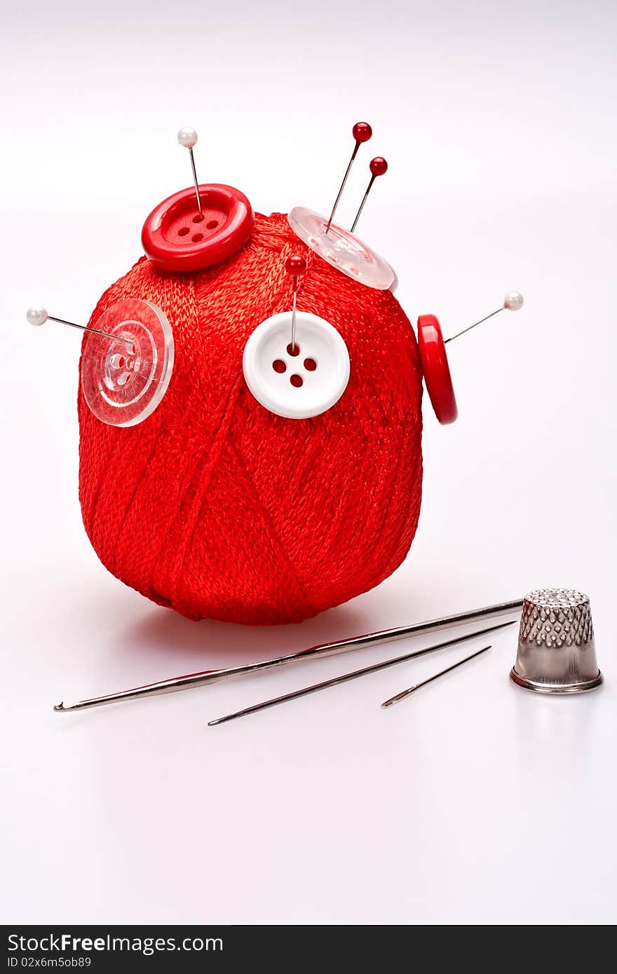 Pins In Wool Ball With Buttons