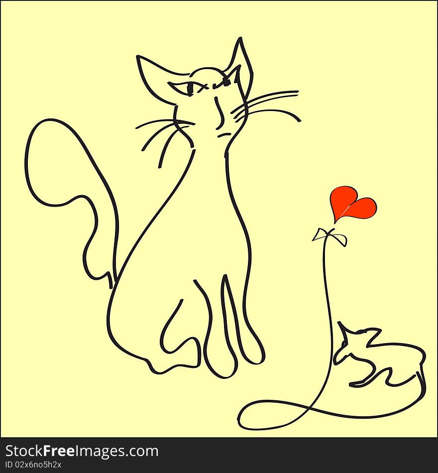 Cat and mouse on a yellow background