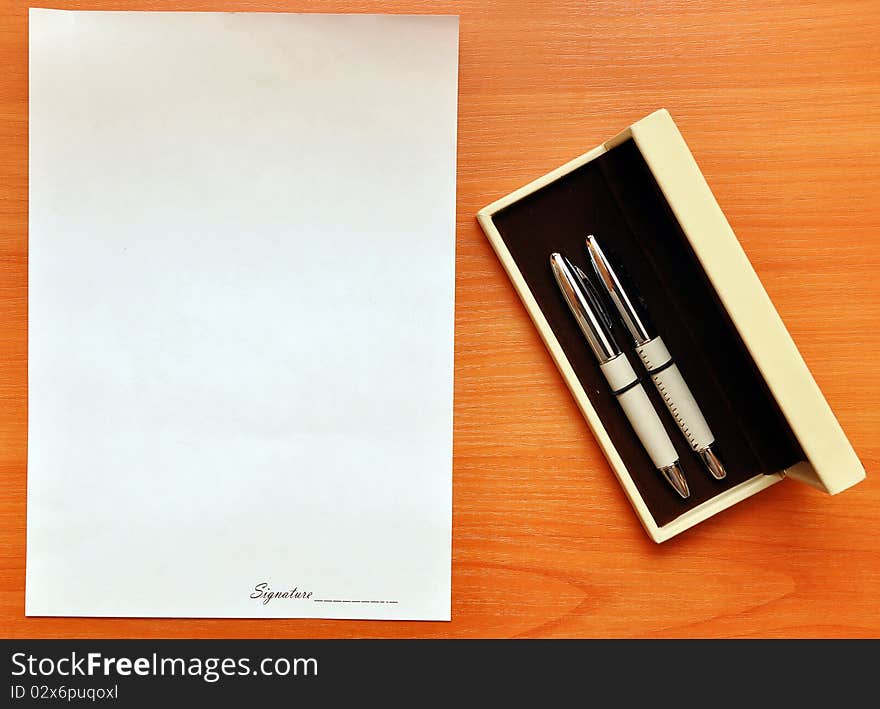 Pens And Blank Paper For Signature