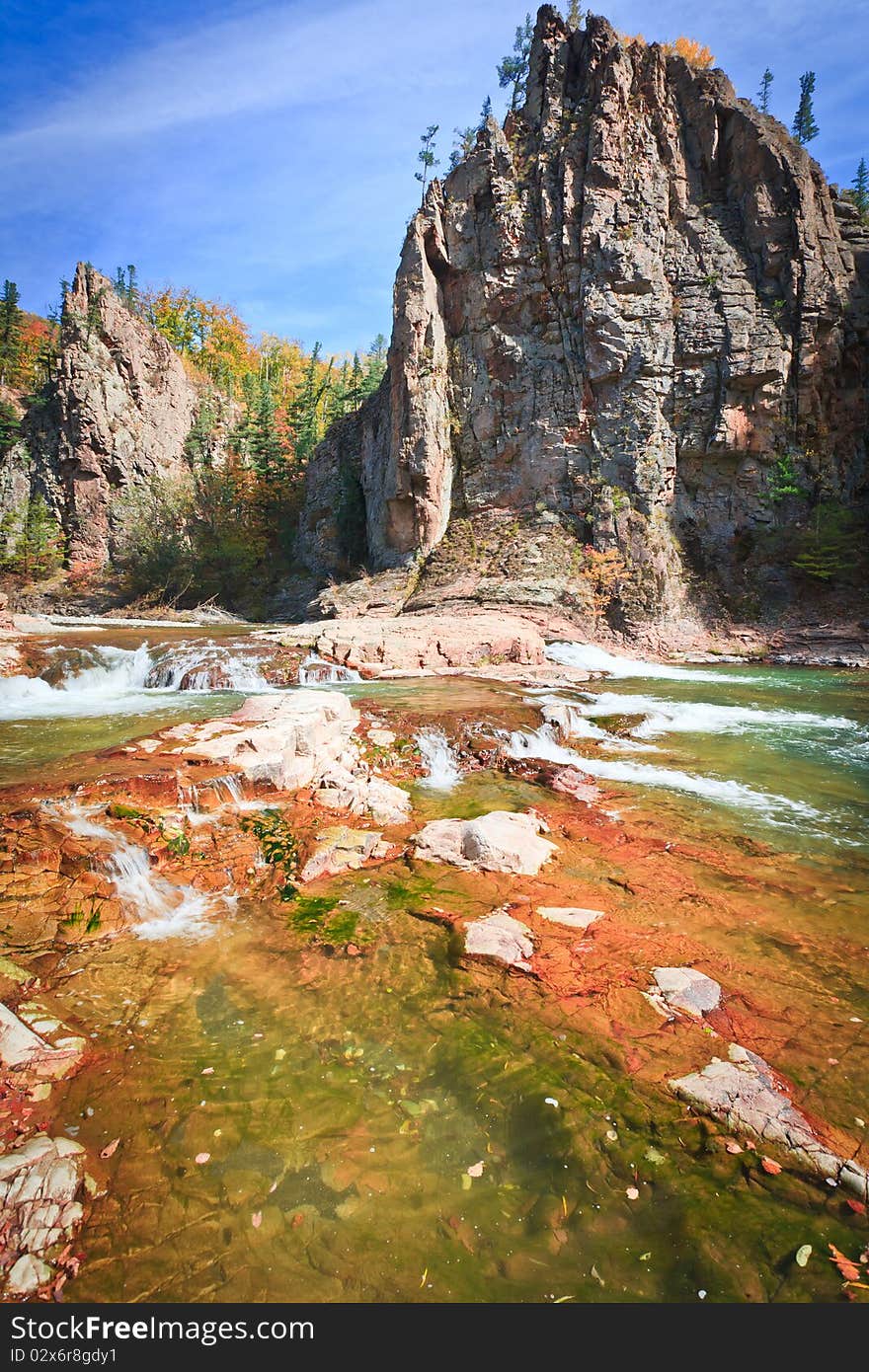 Autumn landscape, stormy mountain river. Autumn landscape, stormy mountain river