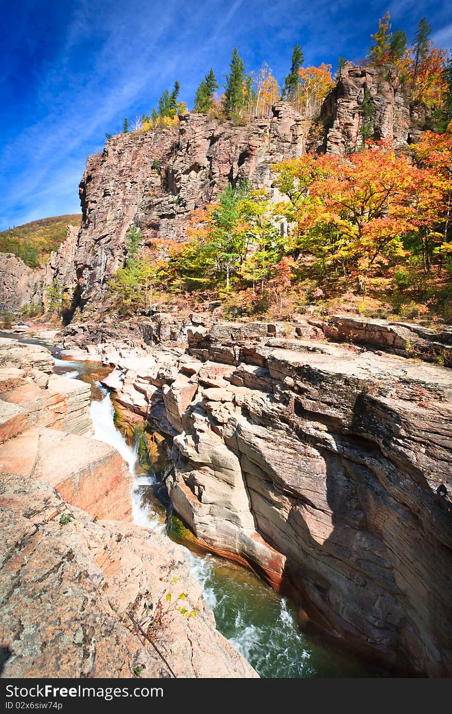 Autumn landscape, stormy mountain river. Autumn landscape, stormy mountain river