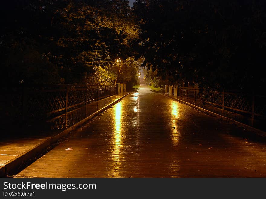 Night at the bridge in the center of the city