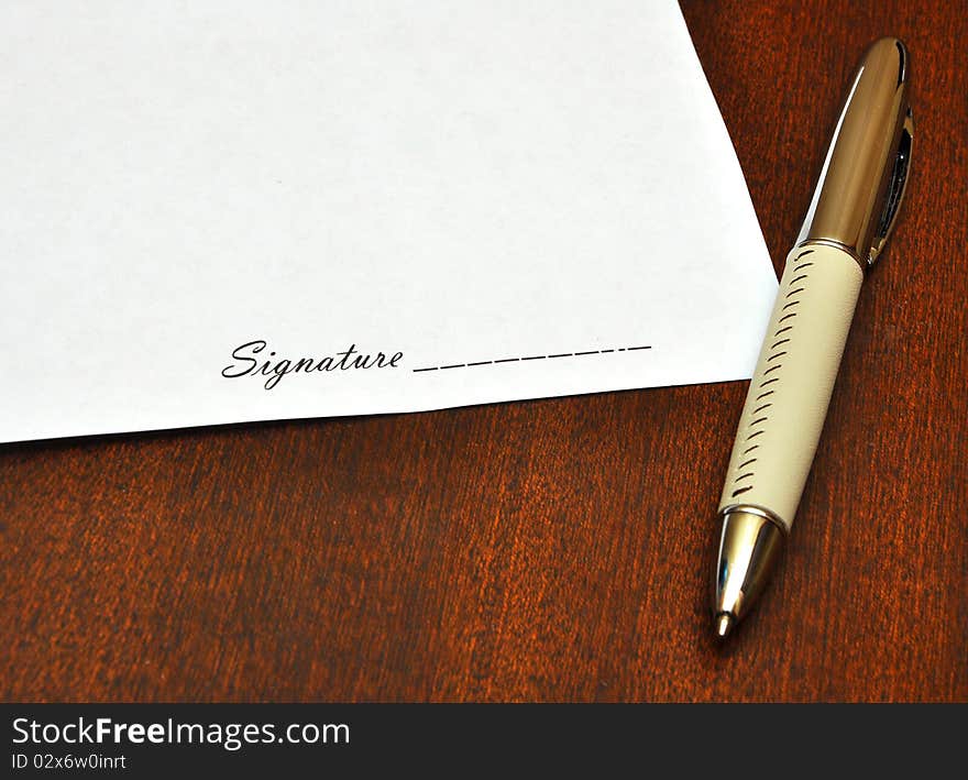 Pen And Blank Paper For Signature