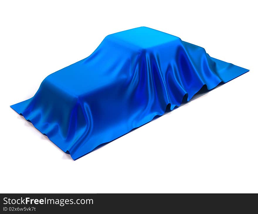 Car covered with blue silk - 3d render. Car covered with blue silk - 3d render