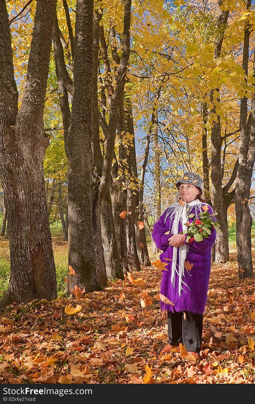 The elderly lady in autumn avenues