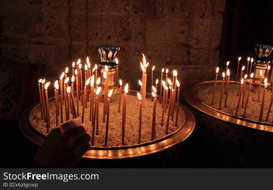 Burning candles in ortodox church. Burning candles in ortodox church.