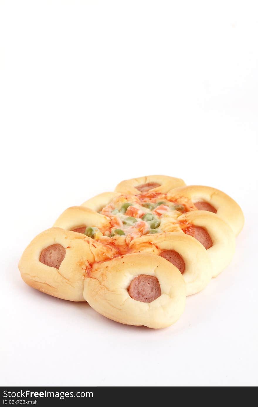 Close up one Sausage Bread isolated on a white background